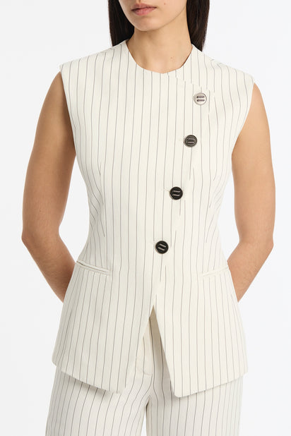 IVORY PINSTRIPE LINEN ASYMMETRIC VEST