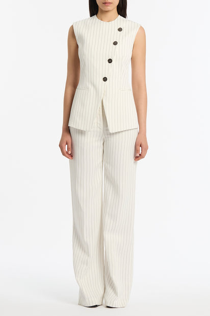IVORY PINSTRIPE LINEN ASYMMETRIC VEST