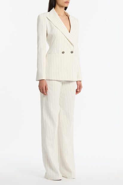 IVORY PINSTRIPE LINEN DOUBLE BREASTED JACKET