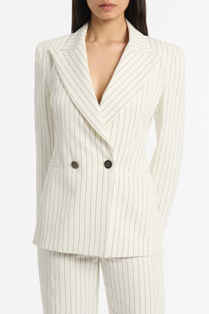 IVORY PINSTRIPE LINEN DOUBLE BREASTED JACKET