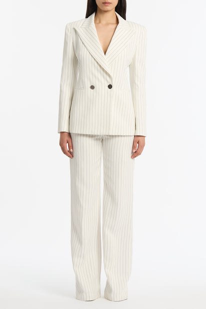 IVORY PINSTRIPE LINEN DOUBLE BREASTED JACKET