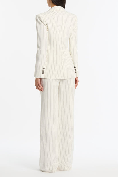 IVORY PINSTRIPE LINEN WIDE LEG PANT