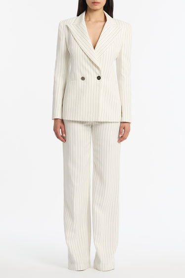 IVORY PINSTRIPE LINEN WIDE LEG PANT