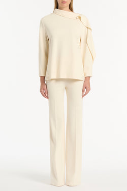 IVORY PONTE SHOULDER DETAIL TOP