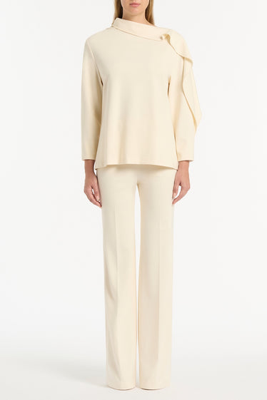IVORY PONTE SHOULDER DETAIL TOP
