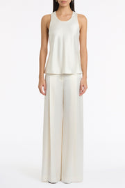 IVORY SATIN ACETATE DEEP PLEAT PANT