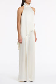 IVORY SATIN ACETATE DRAPED ASYMMETRIC TOP