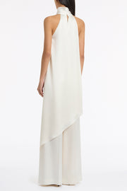 IVORY SATIN ACETATE DRAPED ASYMMETRIC TOP