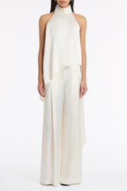 IVORY SATIN ACETATE DRAPED ASYMMETRIC TOP