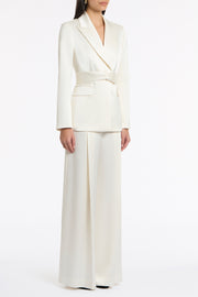 IVORY SATIN ACETATE TIE WAIST BLAZER