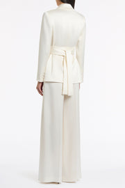 IVORY SATIN ACETATE TIE WAIST BLAZER