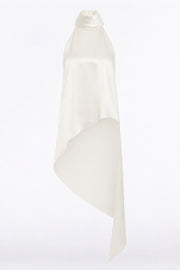 IVORY SATIN ACETATE DRAPED ASYMMETRIC TOP