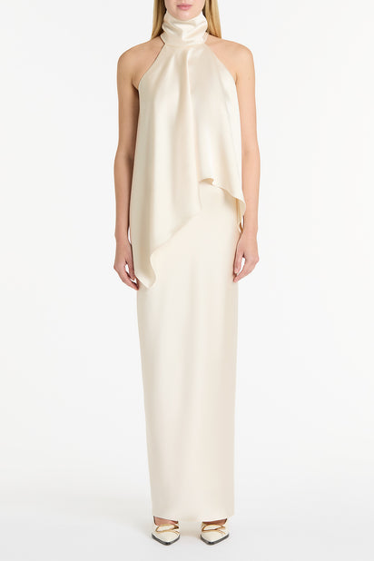 IVORY SATIN DRAPED HALTER TOP