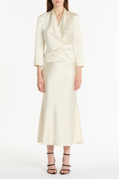 white satin wrap blouse