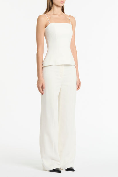 IVORY STARLIGHT TWILL TUCK FRONT PANT