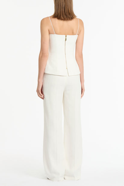 IVORY STARLIGHT TWILL TUCK FRONT PANT