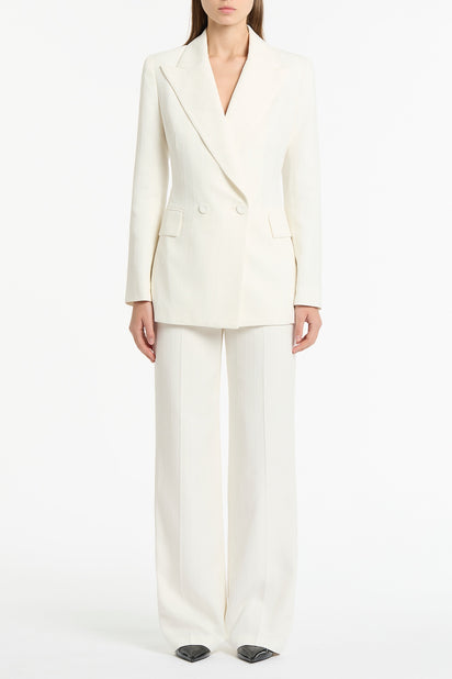 IVORY STARLIGHT TWILL TUCK FRONT PANT