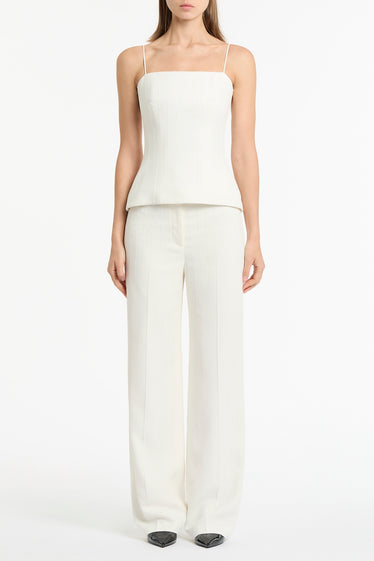 IVORY STARLIGHT TWILL TUCK FRONT PANT