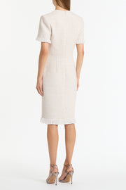 IVORY TWEED FRINGE MIDI DRESS