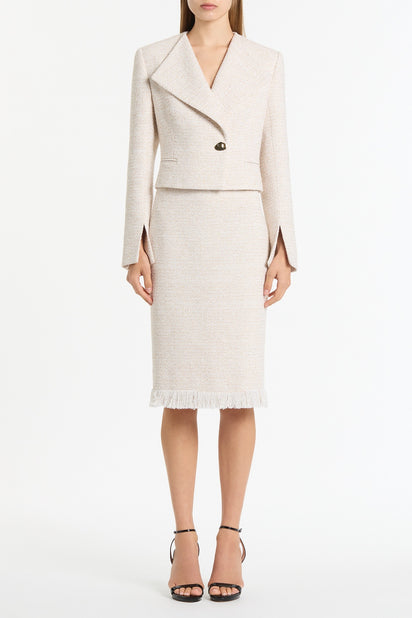 IVORY TWEED FRINGE SKIRT