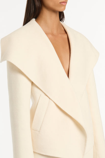 IVORY WOOL DRAPE FRONT JACKET
