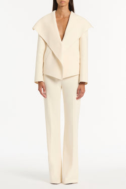 IVORY WOOL DRAPE FRONT JACKET