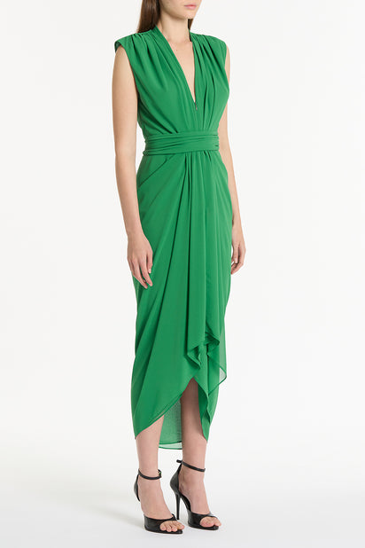 JADE GEORGETTE SLEEVELESS WATERFALL DRESS