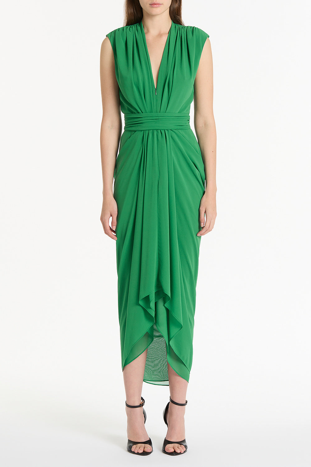 JADE GEORGETTE SLEEVELESS WATERFALL DRESS  Carla Zampatti