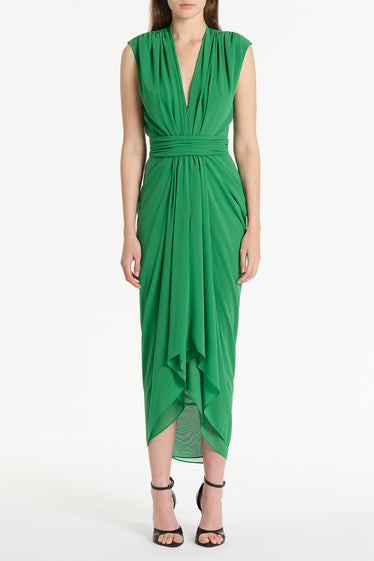 JADE GEORGETTE SLEEVELESS WATERFALL DRESS