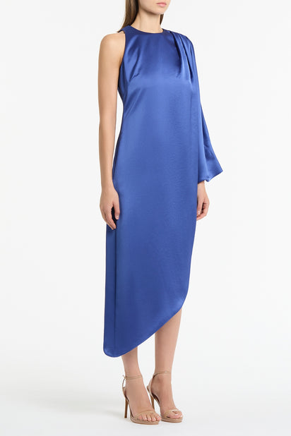LAPIS LUSTRE SATIN DRAPE DRESS