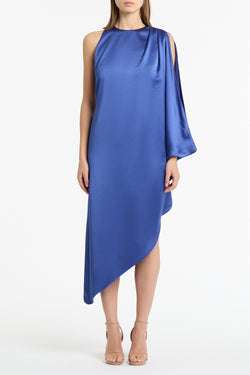 LAPIS LUSTRE SATIN DRAPE DRESS