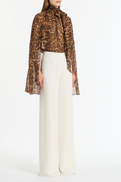 LEOPARD SILK SPLIT SLEEVE TOP
