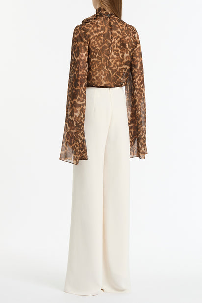 LEOPARD SILK SPLIT SLEEVE TOP