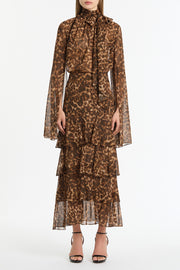 LEOPARD SILK SPLIT SLEEVE TOP