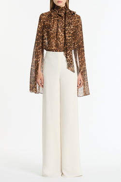 LEOPARD SILK SPLIT SLEEVE TOP