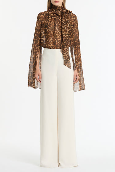LEOPARD SILK SPLIT SLEEVE TOP