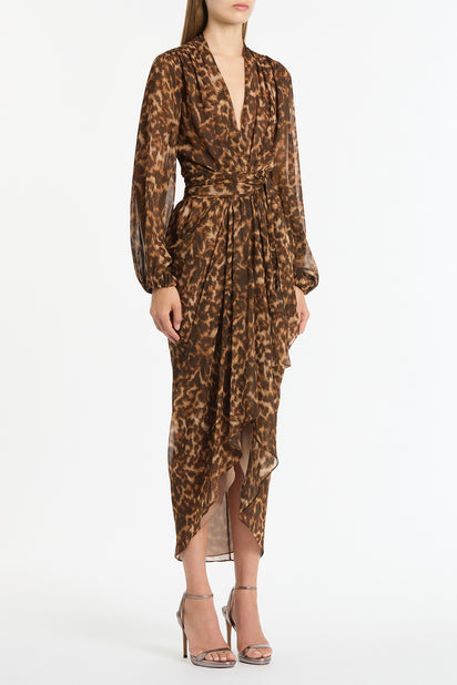 LEOPARD SILK WATERFALL DRESS