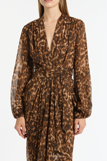 LEOPARD SILK WATERFALL DRESS