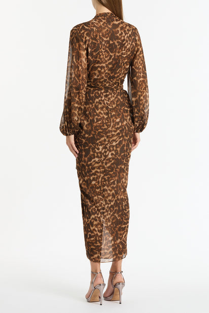 LEOPARD SILK WATERFALL DRESS
