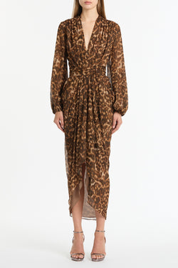 LEOPARD SILK WATERFALL DRESS
