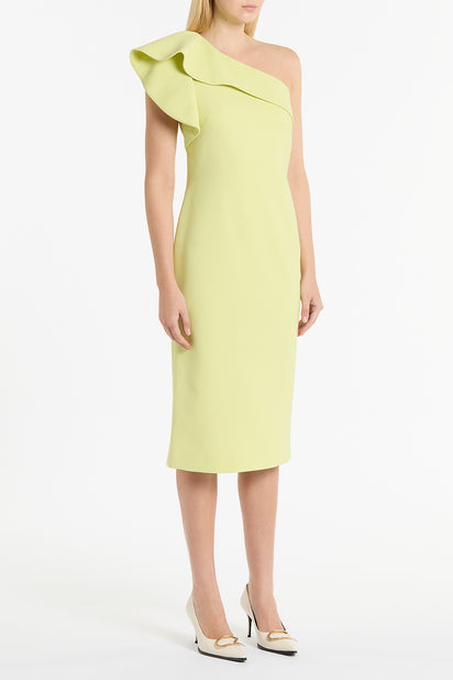 LIME CREPE DRAPED ON SHOULDER DRESS