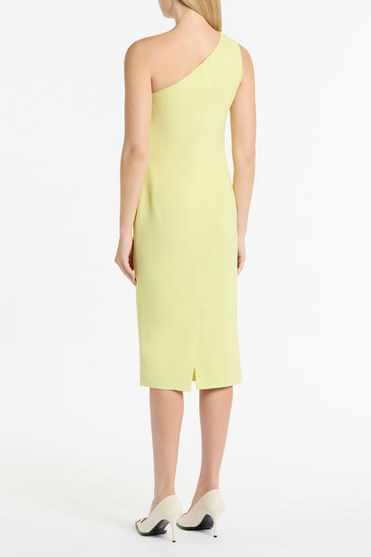 LIME CREPE DRAPED ON SHOULDER DRESS