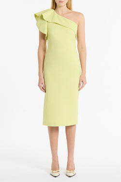 LIME CREPE DRAPED ON SHOULDER DRESS