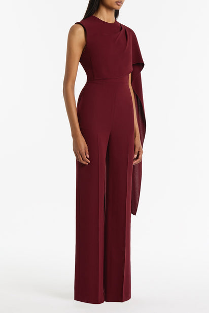 MERLOT CREPE CASCADE JUMPSUIT