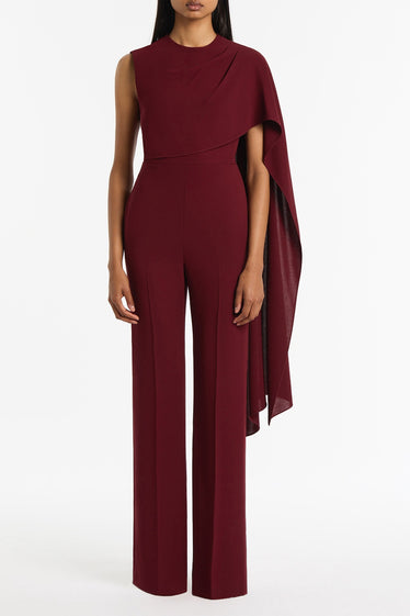 MERLOT CREPE CASCADE JUMPSUIT