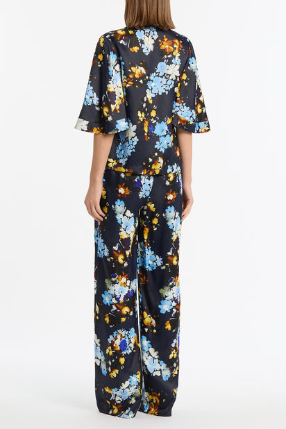 MIDNIGHT BOTANICA VISCOSE TWILL FLUTED SLEEVE SHIRT