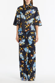 MIDNIGHT BOTANICA VISCOSE TWILL FLUTED SLEEVE SHIRT