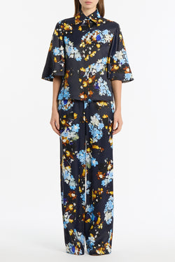 MIDNIGHT BOTANICA VISCOSE TWILL FLUTED SLEEVE SHIRT