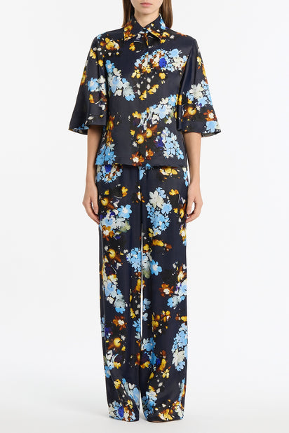 MIDNIGHT BOTANICA VISCOSE TWILL FLUTED SLEEVE SHIRT