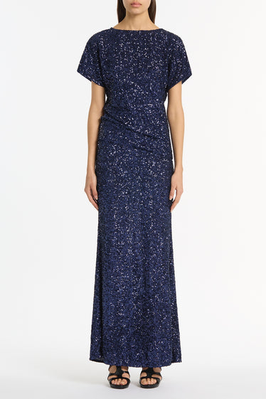 MIDNIGHT CRUSHED SEQUIN COLUMN SKIRT